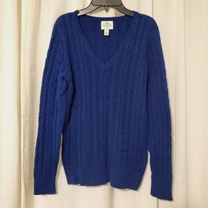 Blue Cable Knit V-neck Sweater (M)